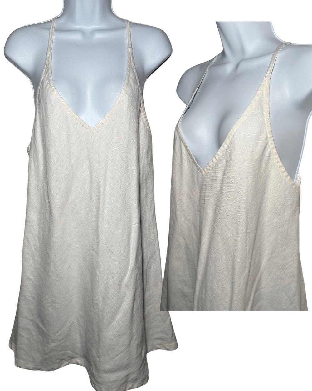 ATM Anthony Thomas Melillo Linen Mini Dress M Ivory Deep V Racerback Minimalist